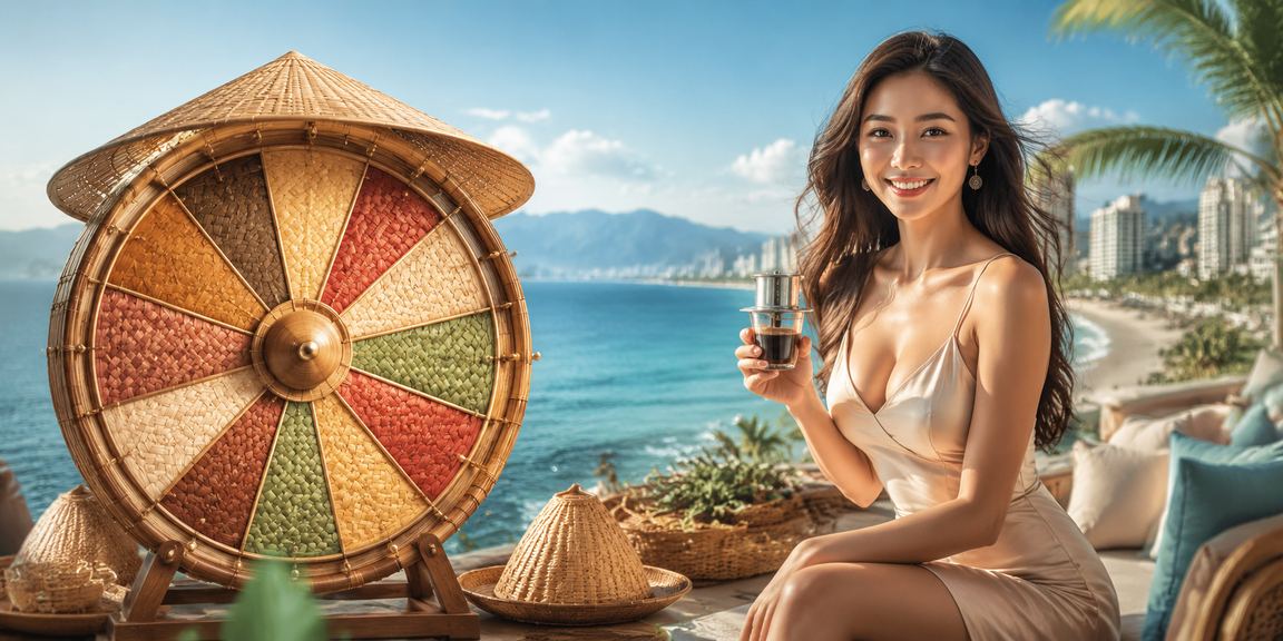 Người phụ nữ đội nón lá tại Đà Nẵng tham gia vòng quay may mắn trực tuyến